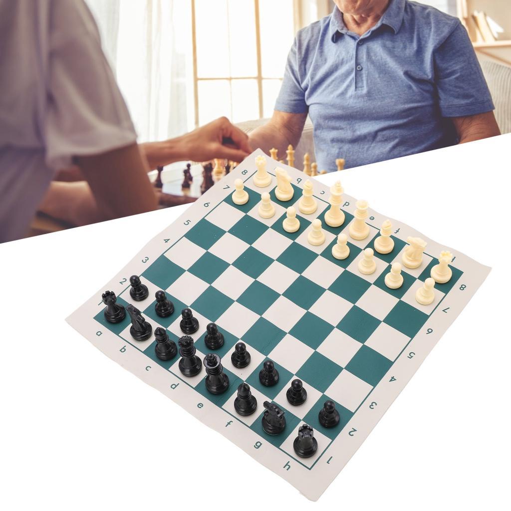 Conjunto de xadrez dobrável Jogo portátil de PVC com bolsa de transporte com zíper 38 cm de comprimento Leve e