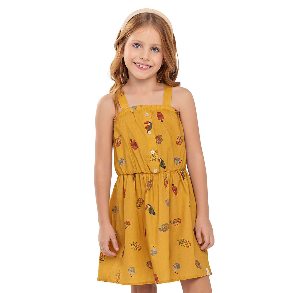 Vestido Infantil Menina Tropical Tricoline Elian Amarelo
