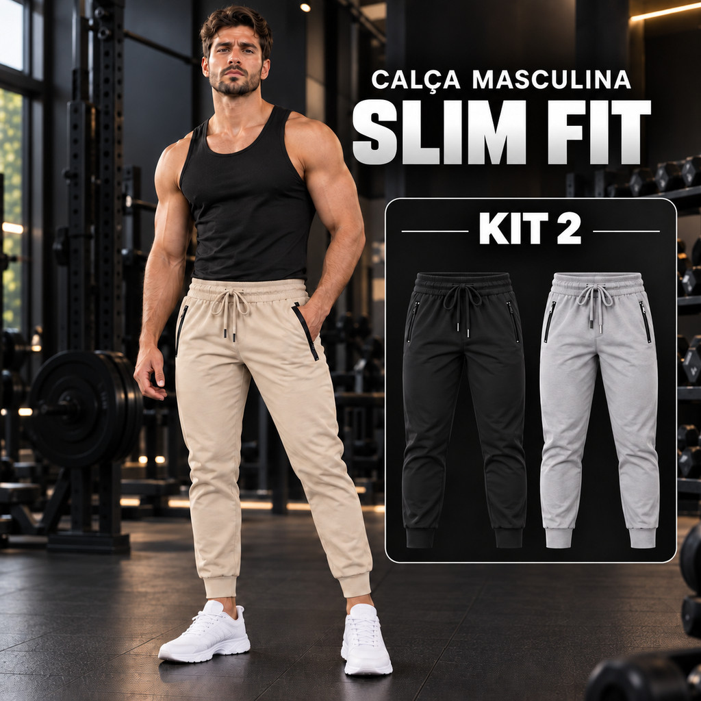 Kit 2 Calça Masculina Jogger Com Elastano Academia Esportiva Fitness Slim Dry Fit Leve