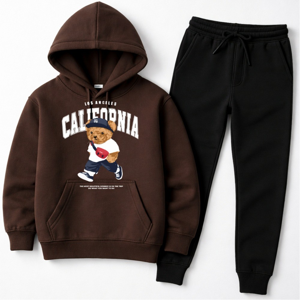 Conjunto Infantil Masculino Feminino Premium Blusa Agasalho Canguru Urso California Flanelado Liso