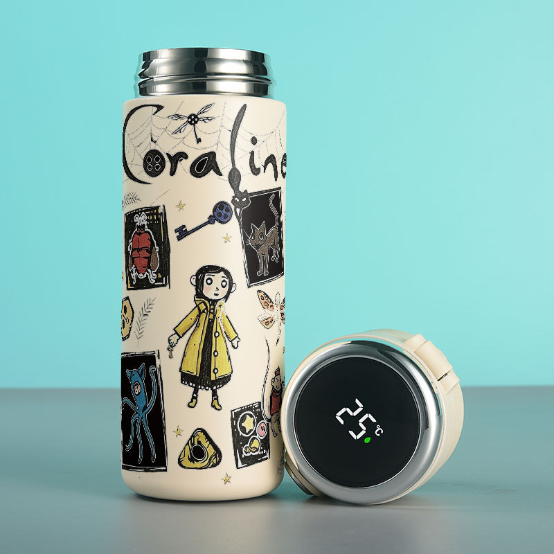 Garrafa térmica coraline 420ml aço inoxidável com termômetro digital display LED e trava de segurança