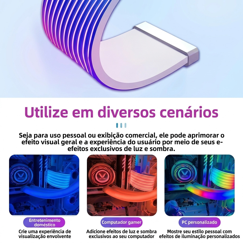 Cabo Extensor Sleeved ARGB X8 Branco Fio Iluminado LED Endereçável Gabinete Computador PC Gamer Top