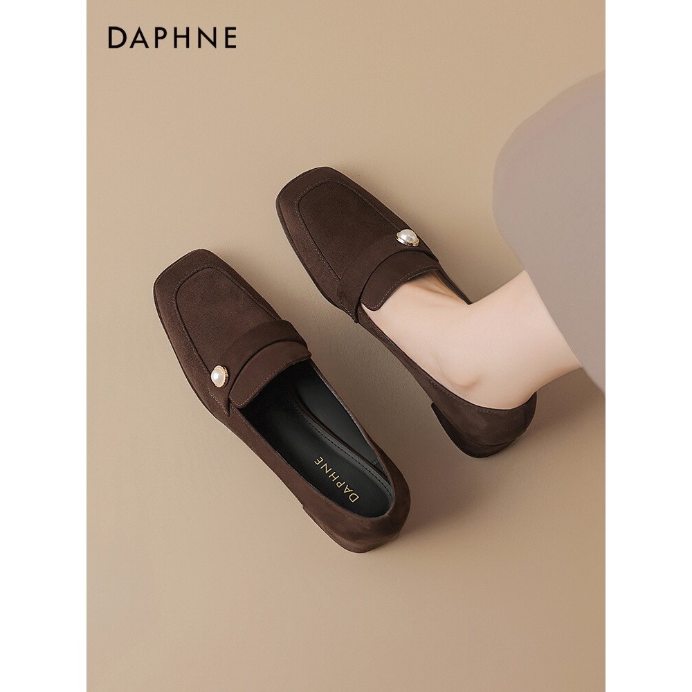 Daphne camurça mocassins sapatos femininos 2026 novo estilo outono marrom café cor de salto médio pequenos sapatos de co