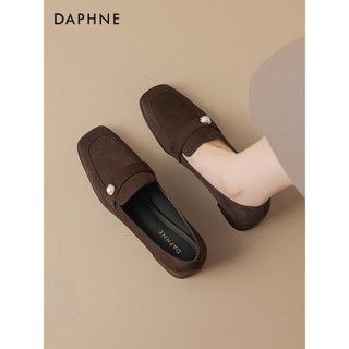 Daphne camurça mocassins sapatos femininos 2026 novo estilo outono marrom café cor de salto médio pequenos sapatos de co