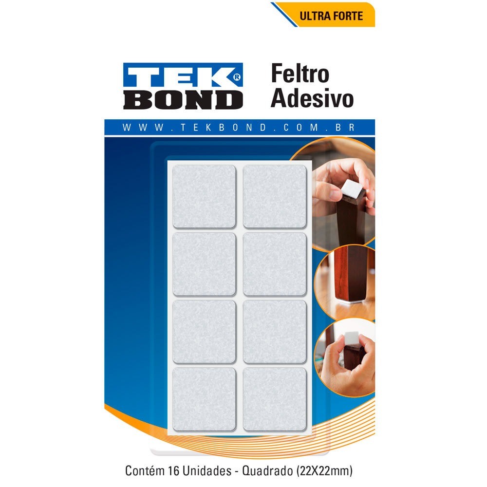 Feltro protetor adesivo quadrado 22 mm branco com 16 unidades - TekBond