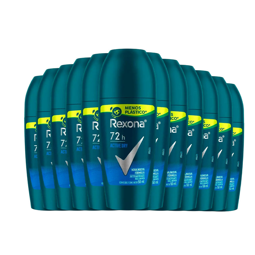 Kit Desodorante Roll On Rexona Men Active Dry 50ml - 12 Unidades