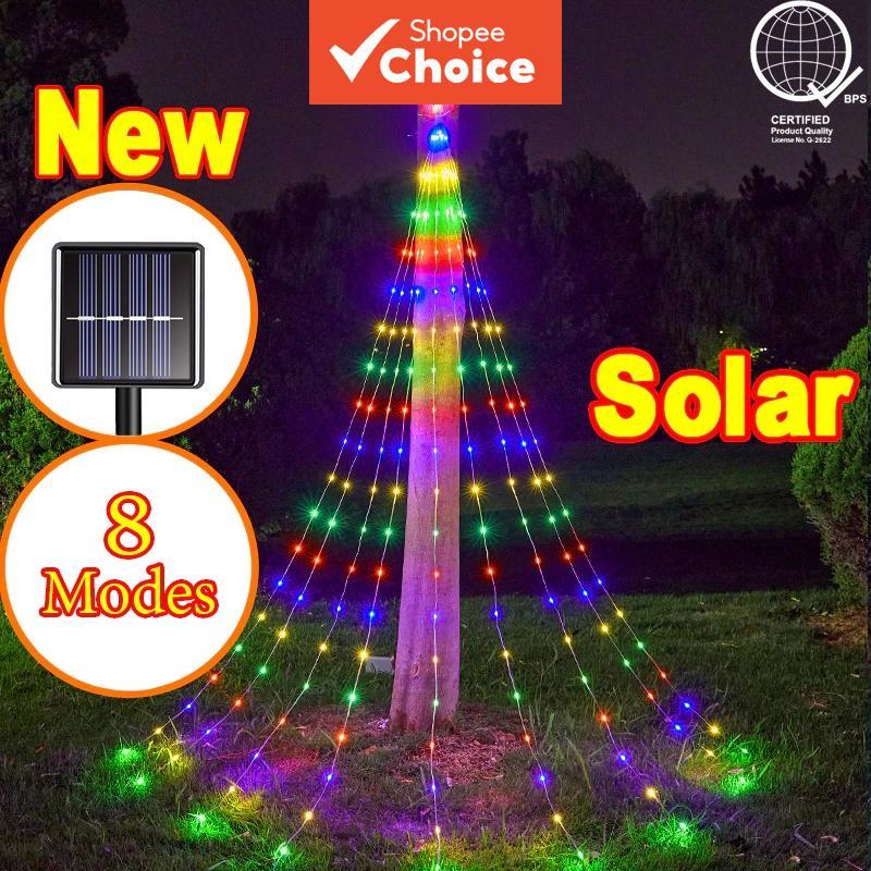Luzes de cascata solares à prova d'água com LED e 8 modos para decoração de jardim, festas, casamentos, Natal e