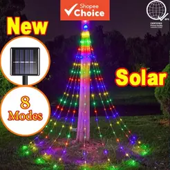 Luzes de cascata solares à prova d'água com LED e 8 modos para decoração de jardim, festas, casamentos, Natal e