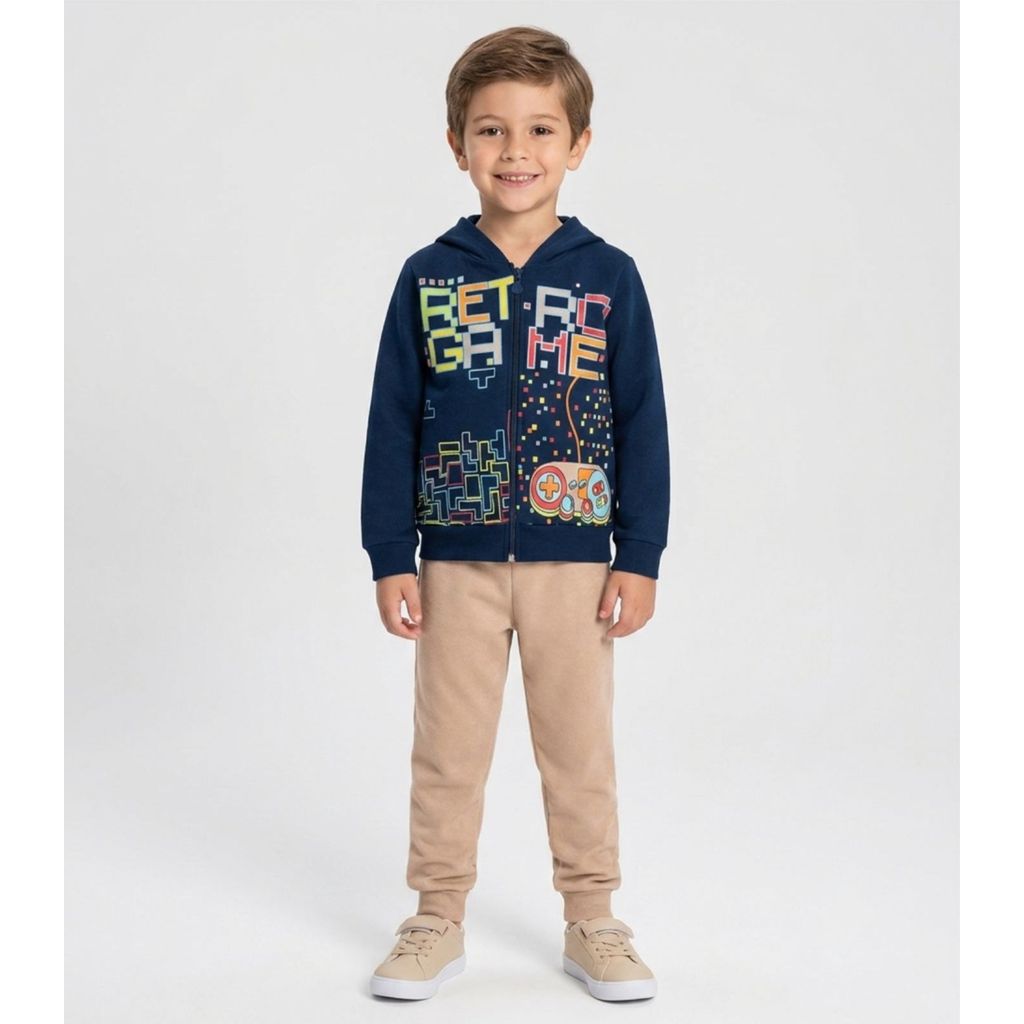 Conjunto Moletom Menino Jaqueta E Calça Kappes Azul