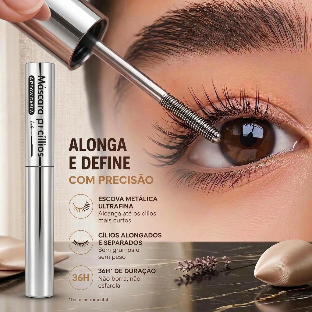 Máscara de Cílios à Prova d'Água – Escova Espiral, Resistente à Água e Suor, Longa Duração Com Efeito De Alongamento