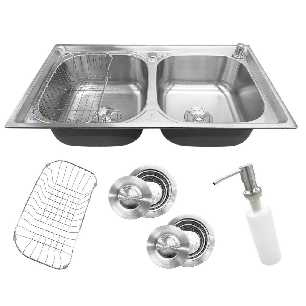 Kit Cuba Dupla Cozinha Inox 304 78x43cm Completa Com Torneira E Acessórios · foto 2