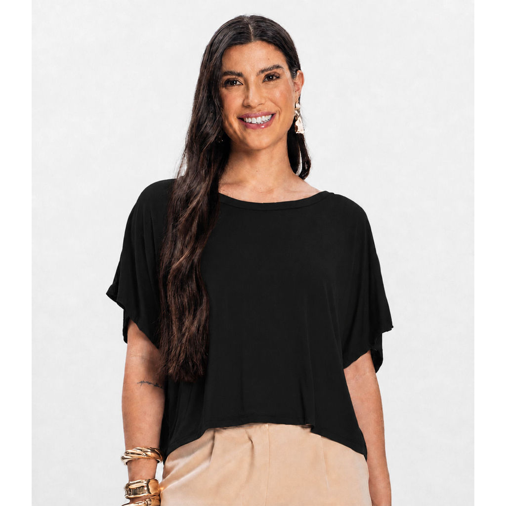 Blusa Feminina com Manga Morcego Rovitex Preto
