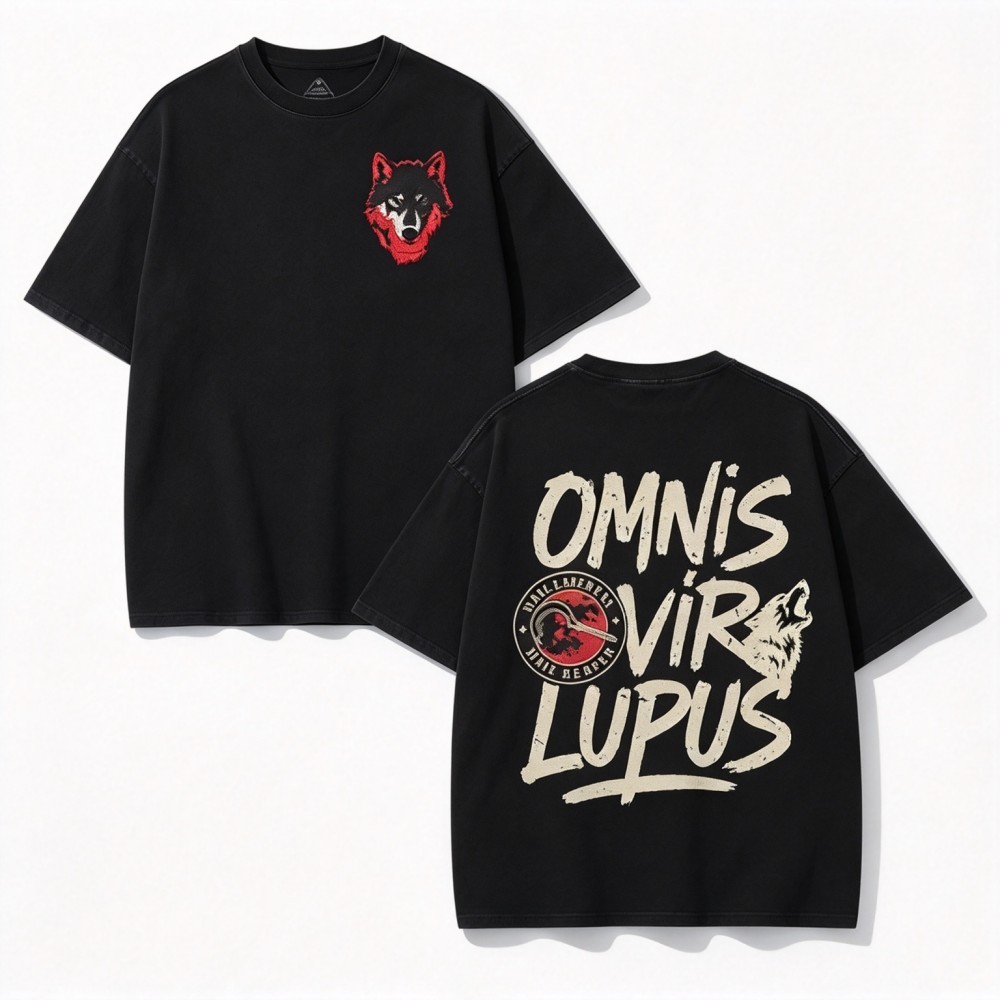 Camiseta Unissex Premium De Algodão Estampa Lobo Retro Estilo Streetwear Preta Oversize Para Uso Casual Diário Urbano