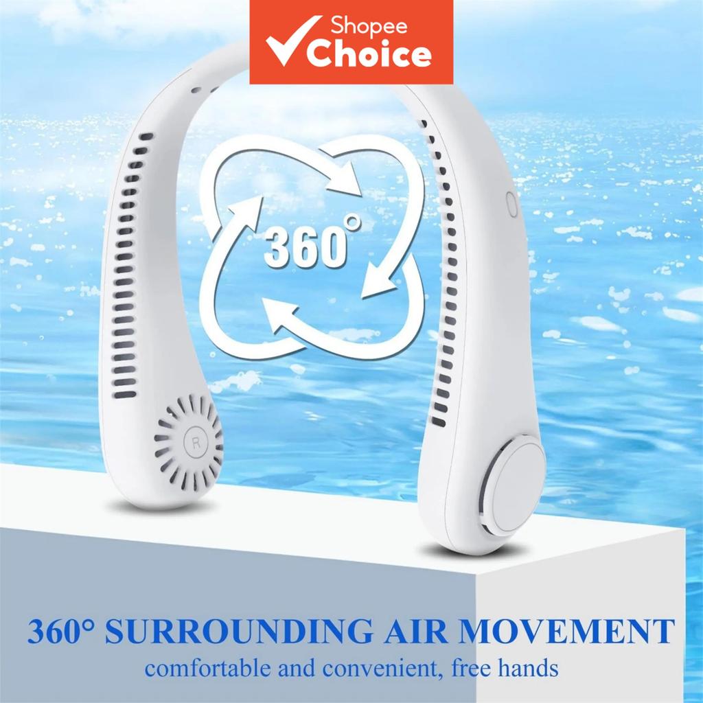 Ventilador de pescoço sem hélice sem as mãos, 3 velocidades, recarregável, USB sem fio, vestível para uso ao ar livre e