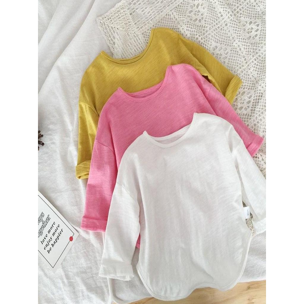 Primavera outono crianças de manga comprida camiseta algodão topo meninas camisa de fundo do bebê em torno do pescoço Sl