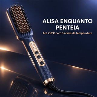 Escova Alisadora Bivolt 127V 220V Escova Chapinha de Cabelo Elétrica 5 Temperaturas até 210°C Viagem