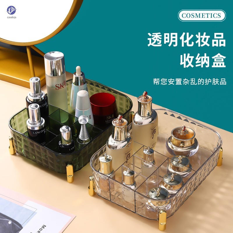 Caixa De Armazenamento De Cosméticos Transparente PET-Organizador De Mesa Leve E Luxuoso Para Produtos De Cuidados Com A