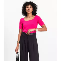 Blusa em Ribana Canelada Rovitex Rosa