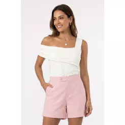 Short Alfaiataria Feminino Com Zíper Marialícia Rosa
