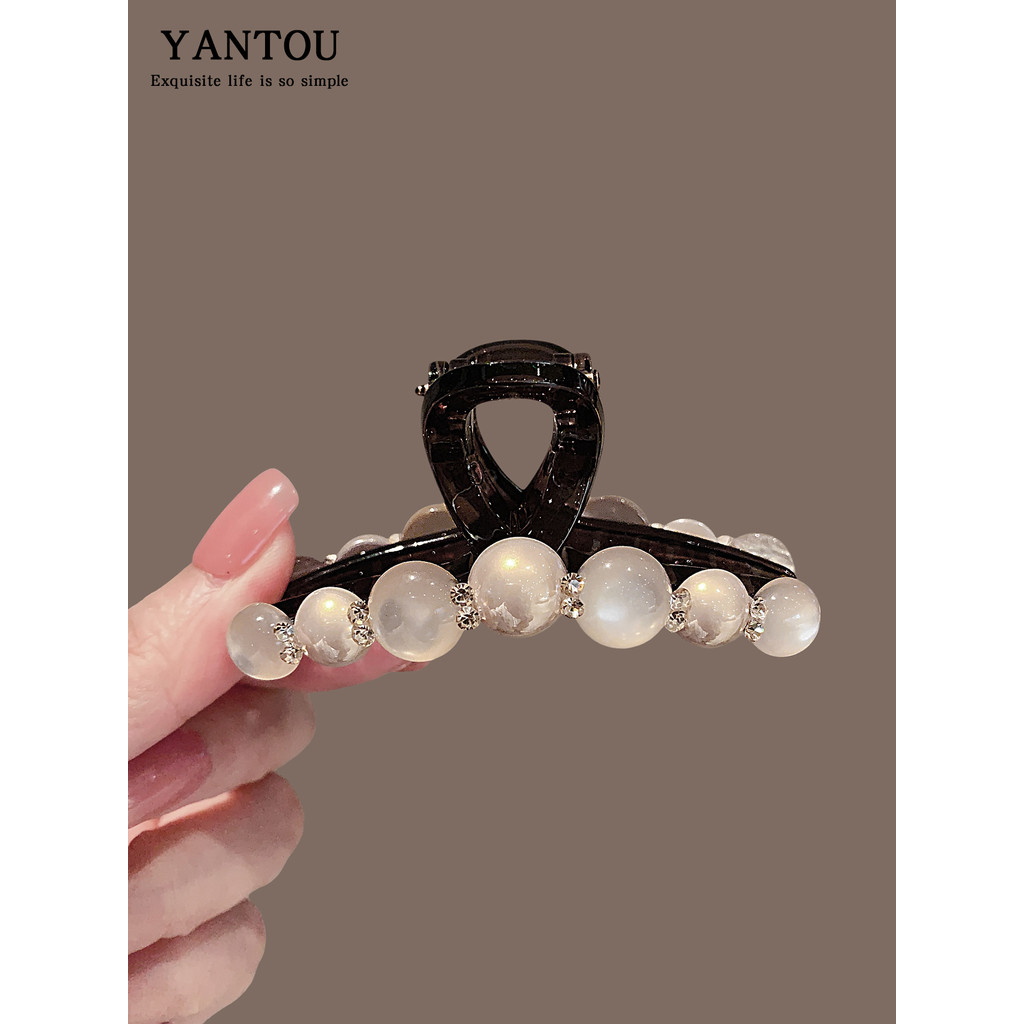 Início do outono pérola cruz grab clip feminino High-End novo estilo médio grampo de cabelo volta cabeça elegante grampo