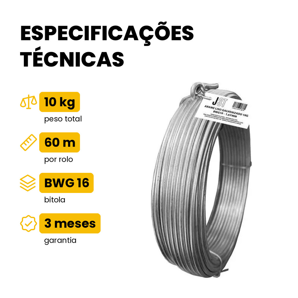 Kit 10kg Arame Galvanizado Liso BWG16 1,65mm JST 10 Rolos 60m Cerca Varal · foto 2