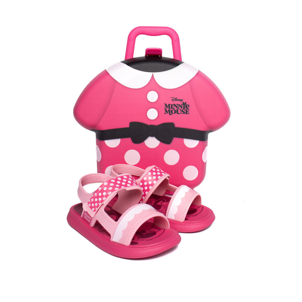 Sandália Infantil Disney Case Baby Papete Minnie Rosa/Branco
