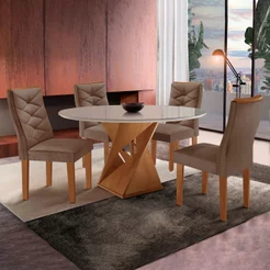 Conjunto Mesa Redonda com Vidro e 4 Cadeiras Tampo Barcelona Yescasa