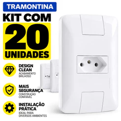 Kit 20 Tomada Tramontina 10A C/ Placa 4x2 Ambientes Residenciais Instalação