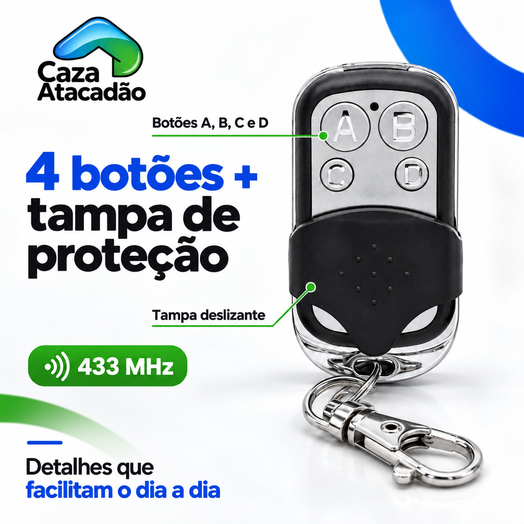 Controle Remoto Universal para Portão Elétrico Eletrônico Garagem com Chaveiro 433mhz 4 Botões — imagem 2 de 2