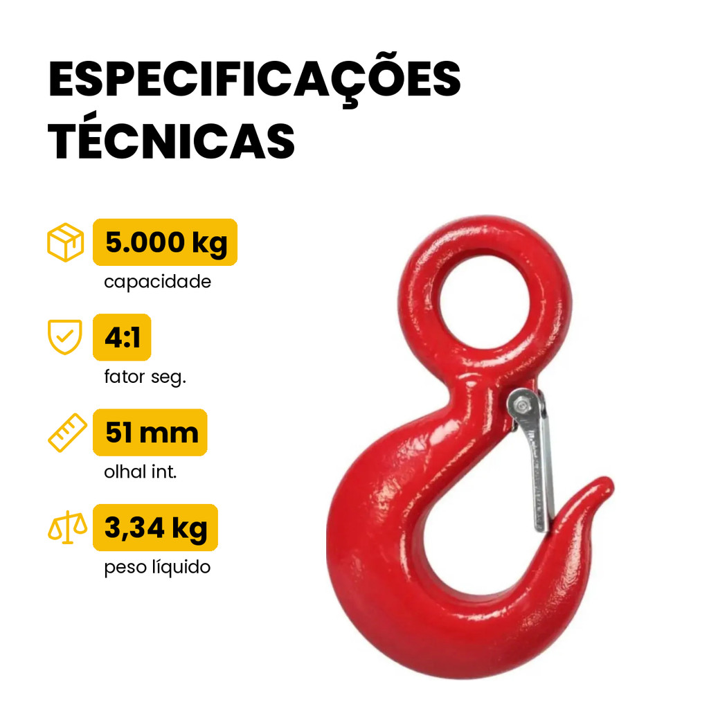 Gancho Olhal 5 Toneladas 5000 kg Aço Alloy Forjado com Trava JST 5t · foto 2