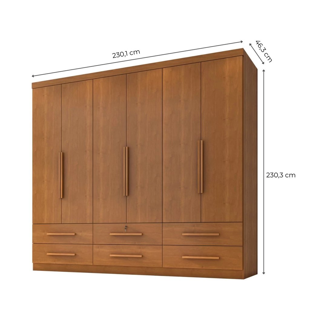 Guarda Roupa Casal Maximus Plus 6 Portas de Bater 6 Gavetas Marrom/Cinamomo Cinamomo · foto 2