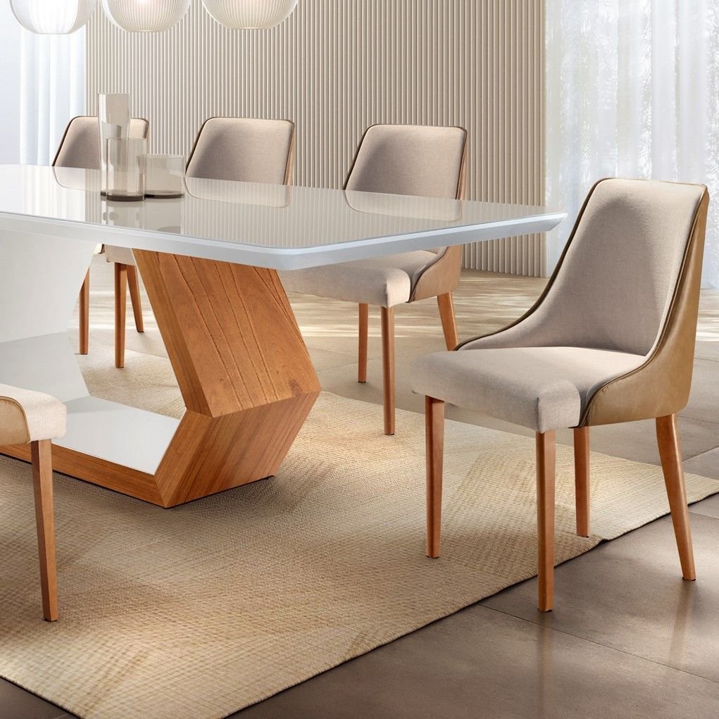 Conjunto Sala de Jantar Mesa Madeira Maciça Sarah e 8 Cadeiras Roma Mobilare Marrom/Caramelo/Cinamom Caramelo/Cinamomo · foto 2