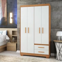 Guarda Roupa Casal 4 Portas 2 Gavetas Primacy Branco/Freijó Wood/Off-White Freijó/Off White