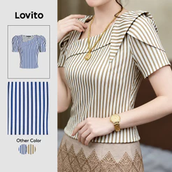 Lovito Blusa Assimétrica Feminina Casual para Primavera Verão LK2ED404