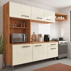 Cozinha Emilly 6 Portas 4 Gavetas c/Nichos Yescasa Bege/Cinamomo/Off White Cinamomo/Off White