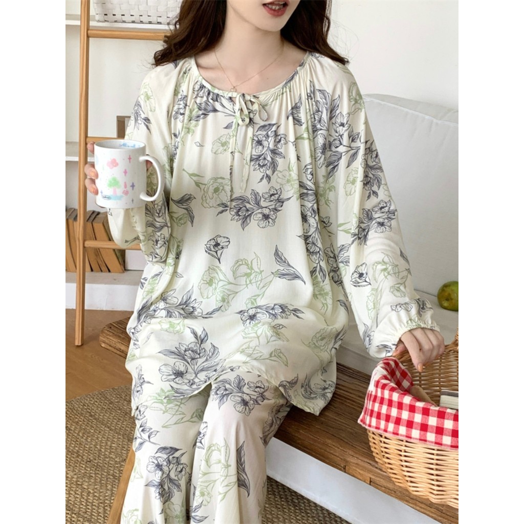 Pijamas simples femininos algodão seda pode usar fora estilo chinês estilo chinês Homewear infância algodão seda pijamas