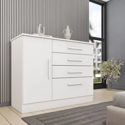 Cômoda 1 Porta 4 Gavetas 104cm Chicago Branco/Neve Neve