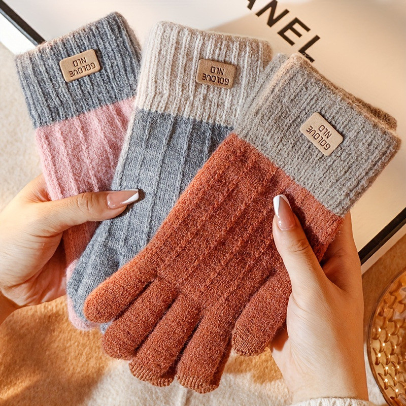 Inverno quente tela de toque luvas à prova de frio imitação Cashmere engrossado ciclismo ao ar livre luvas de malha