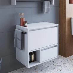 Gabinete de Banheiro Suspenso 60cm com 1 Nicho 1 Toalheiro 1 Porta e 1 Gaveta Branco Branco