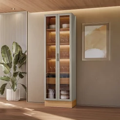Cristaleira 2 Portas 1 Gaveta com LED Allure Marrom/Jequitibá/Gris Fosco 70