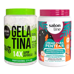 Kit Salon Line Gelatina To De Cacho + Creme Para Pentear Definição Antifrizz 1Kg