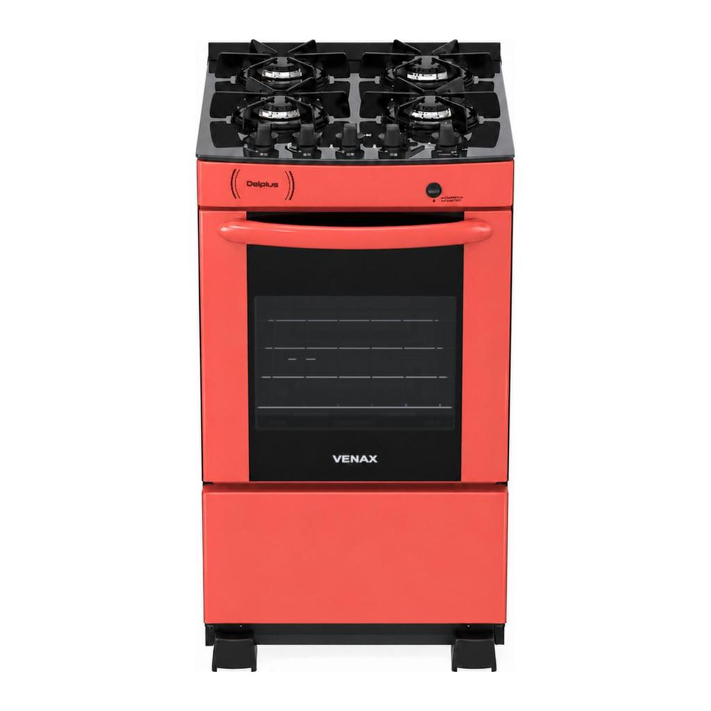 Fogao 4 Bocas Venax delplus Vitreo Bl Vermelho Gas Glp