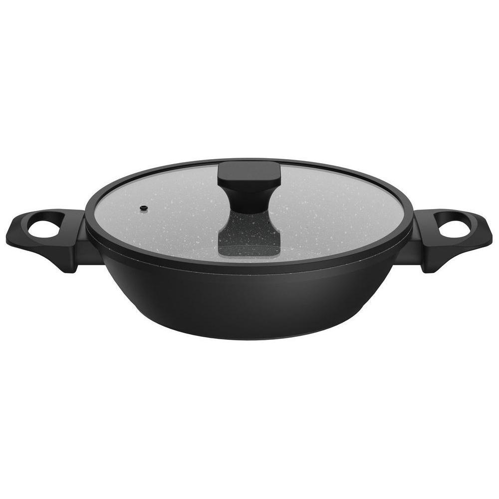 Frigideira Brinox de Alumínio com Tampa Indução Stone Preta 24cm