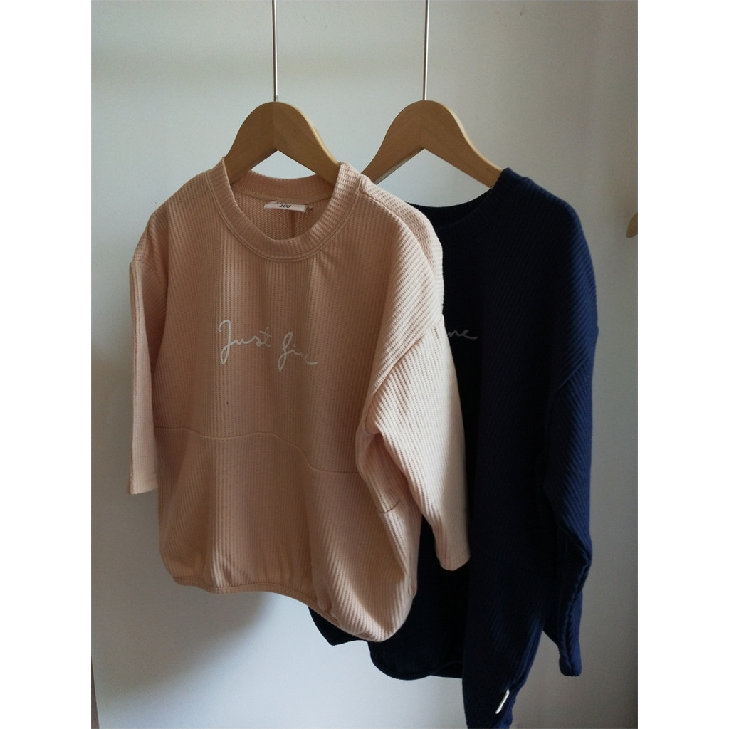 100-160 tamanho estilo japonês camiseta de manga comprida crianças Waffle solto topo primavera outono
