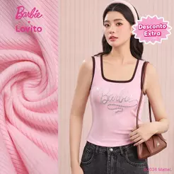 (New Arrival) Barbie™ X Lovito Top Casual Rosa Com Padrão Acabamento Em Contraste E Strass Para Mulheres primavera/verão TKBL6PAD008