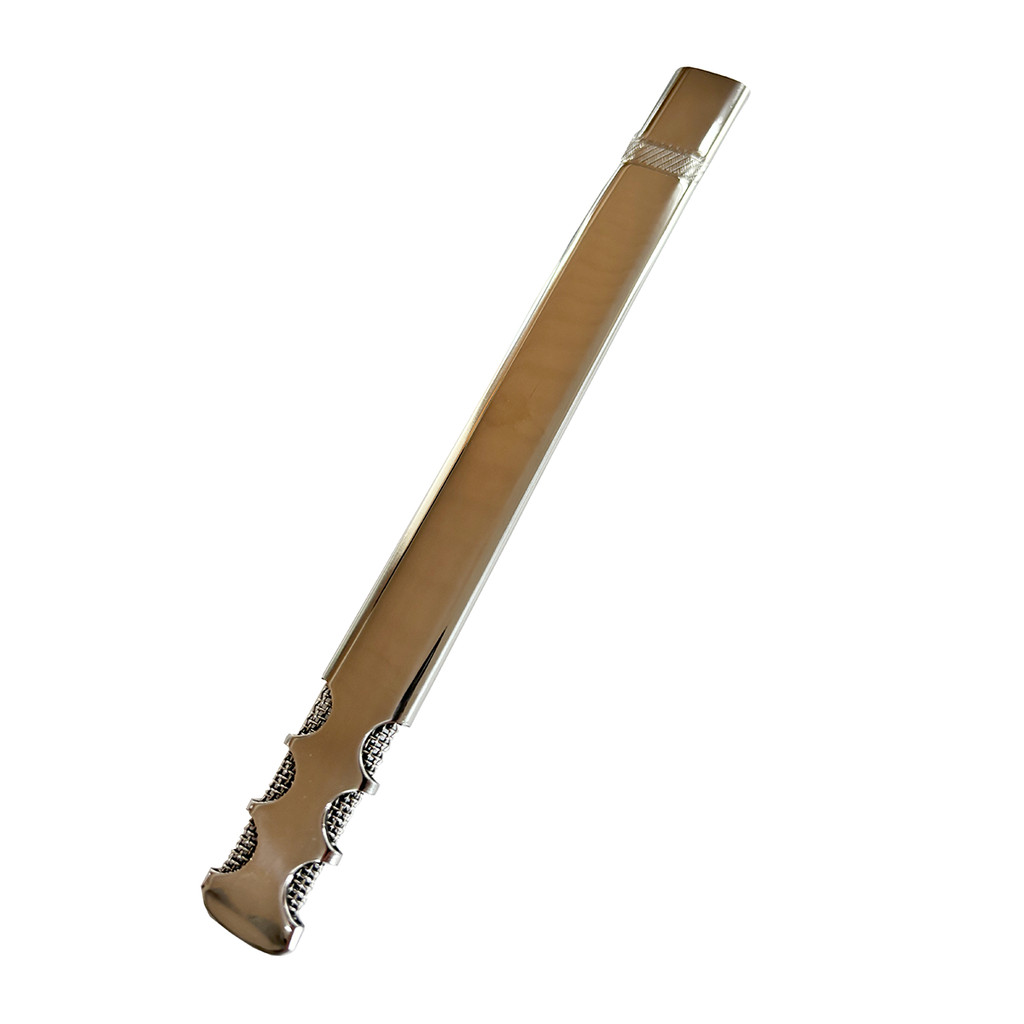 Bomba De Tereré Larga V6 De Inox Com Tela 19cm Cor Prata