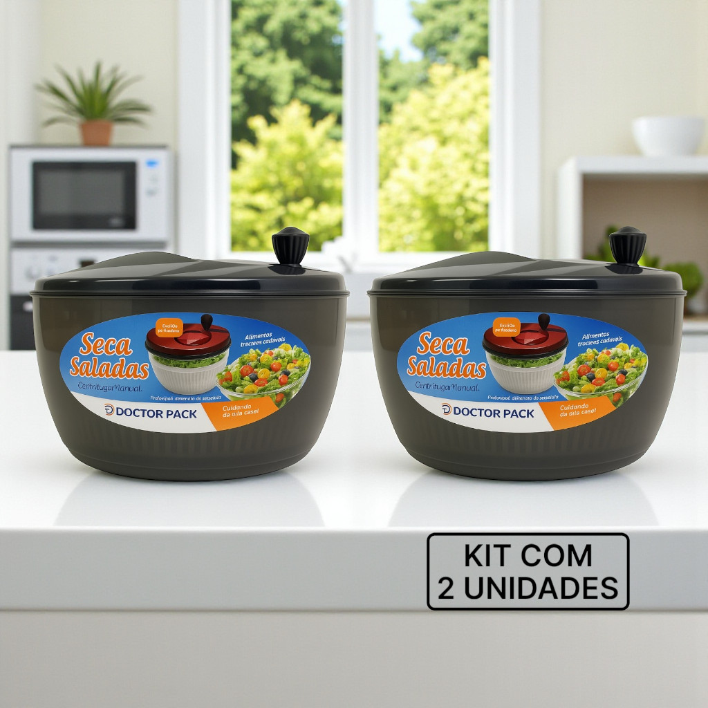 Kit 2 Secadores de Verduras Fumê 4L – Centrífuga Manual de Salada