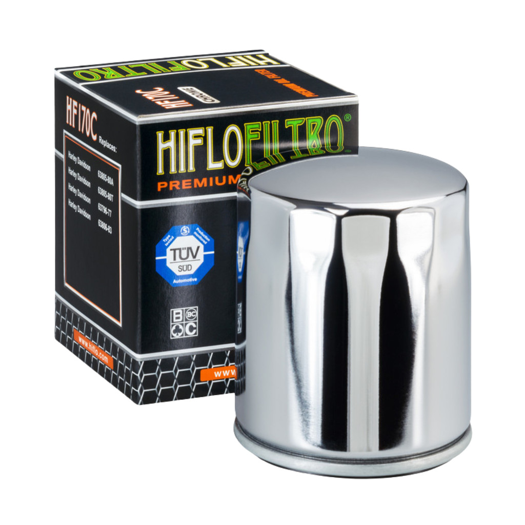 Filtro Óleo Hiflo HF170C Cromado p/ Harley Sportster 883/1200, Forty Eight, Iron, Low, Roadster