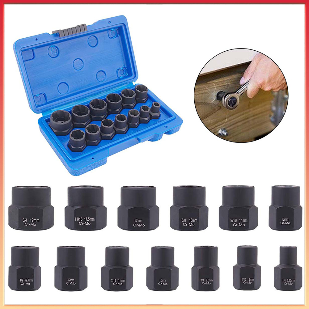 Conjunto Extrator Porca Quebrada 13 Peças Manga Extratora Parafusos Danificados Enferrujados Cr-Mo Steel
