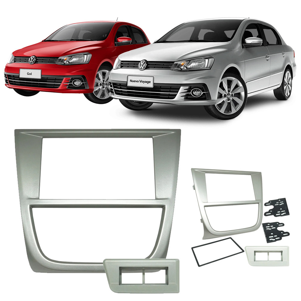 Moldura 2DIN Gol G5 Saveiro Voyage Prata 7 e 9"